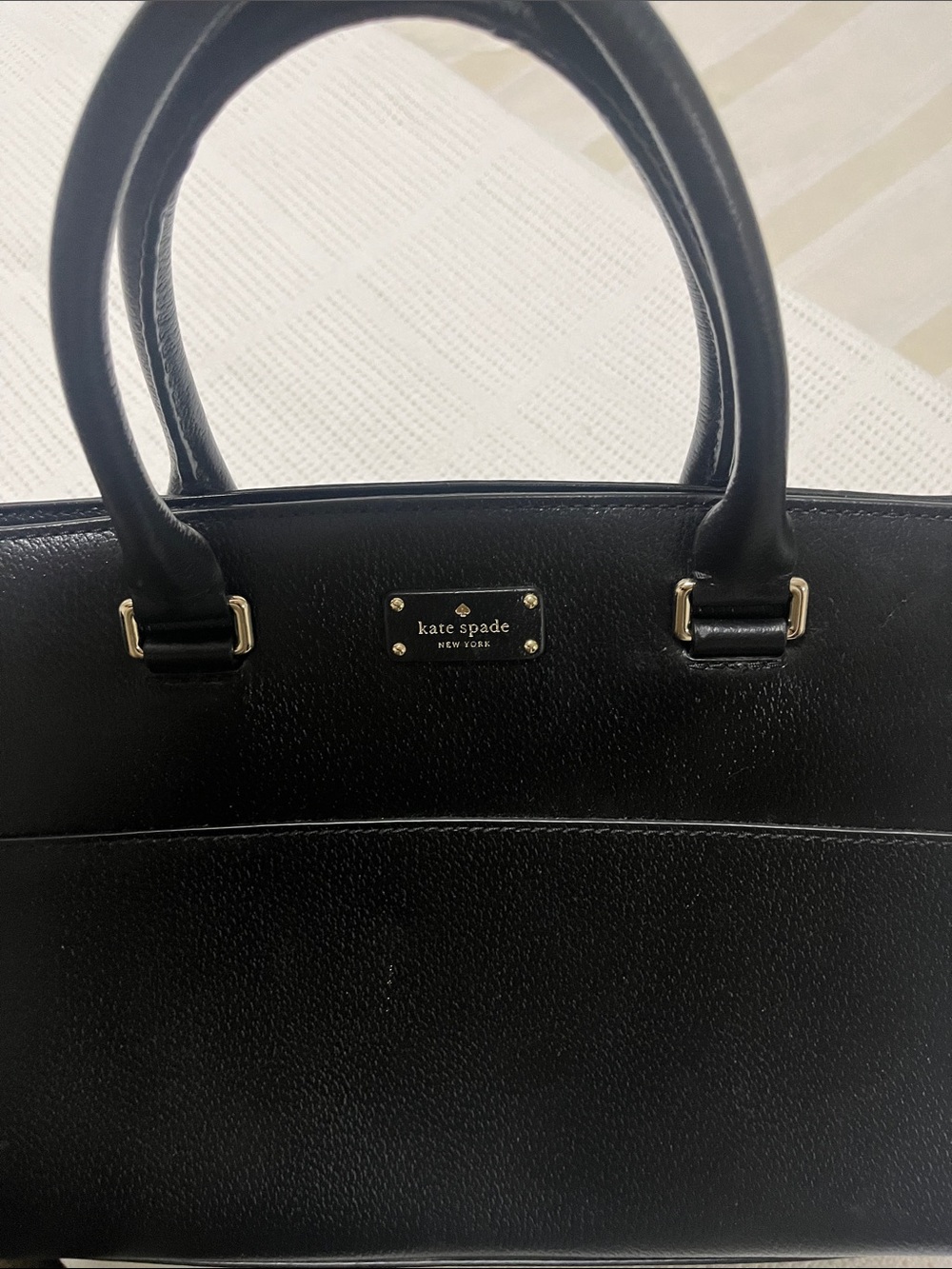 kate spade Black Pebbled Leather Satchel with Gold Plaque
